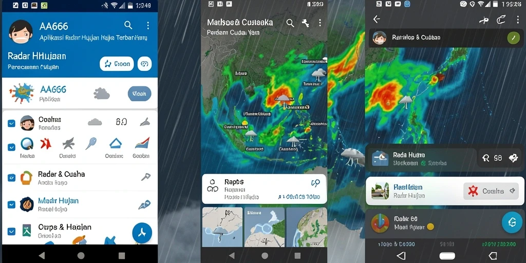 Tampilan antarmuka aplikasi AA666 dengan peta radar hujan dan informasi cuaca