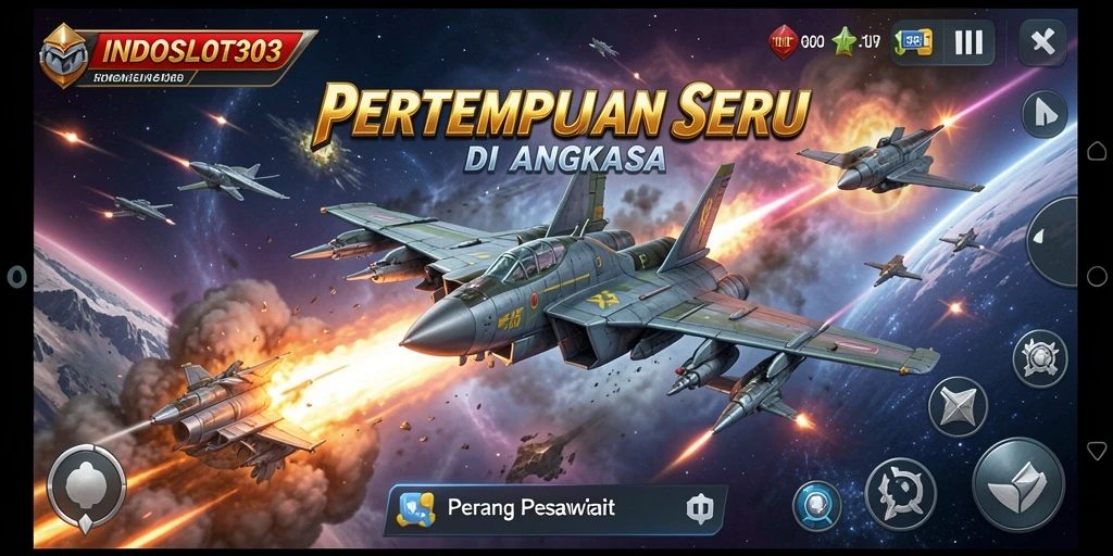 Tampilan antarmuka utama INDOSLOT303 dengan aksi perang pesawat.