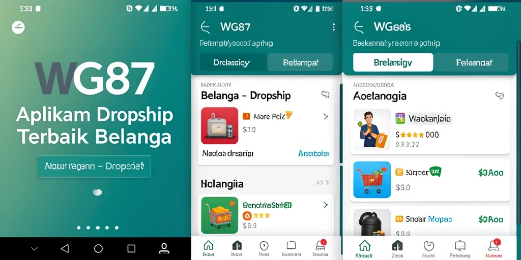 Tampilan antarmuka aplikasi WG87 yang intuitif untuk dropship.
